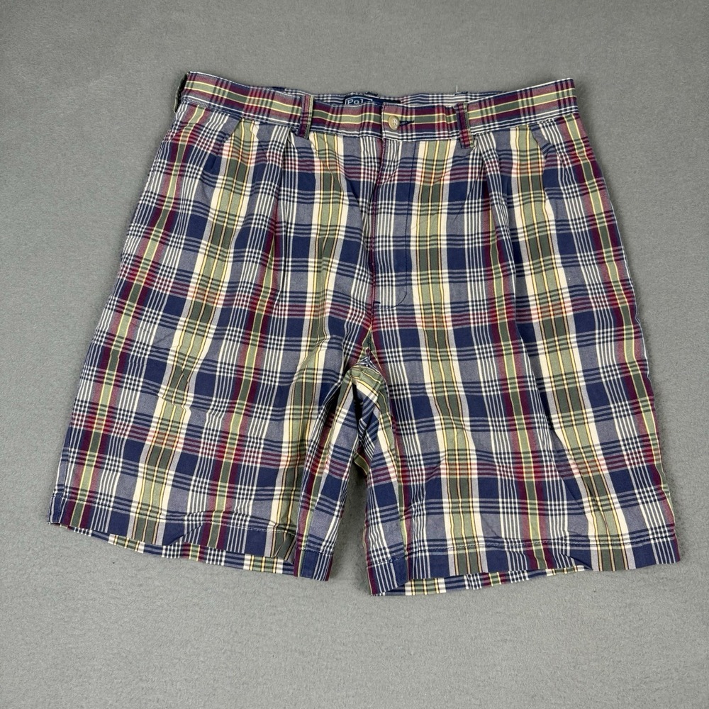 Vintage Polo Ralph Lauren Shorts Mens 34 Plaid Pleated Cotton TYLER SHORTS Y2K